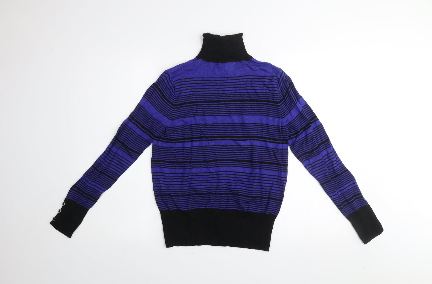 Debenhams Women’s Blue Striped Roll Neck Long Sleeve Jumper Size 14