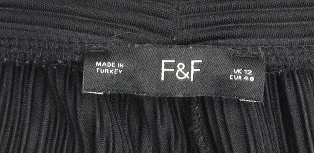 F&F Womens Black Size 12 Wide-Leg Pleated Trousers