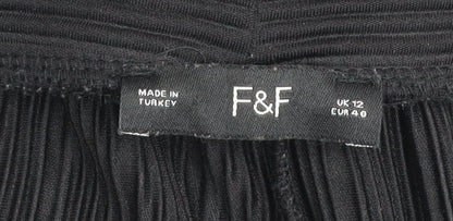 F&F Womens Black Size 12 Wide-Leg Pleated Trousers