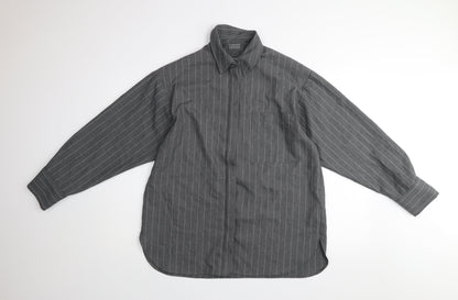 Primark Women's Grey Pinstripe Button-Up Shirt Size S Polyester Blend