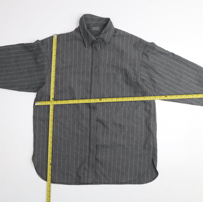 Primark Women's Grey Pinstripe Button-Up Shirt Size S Polyester Blend