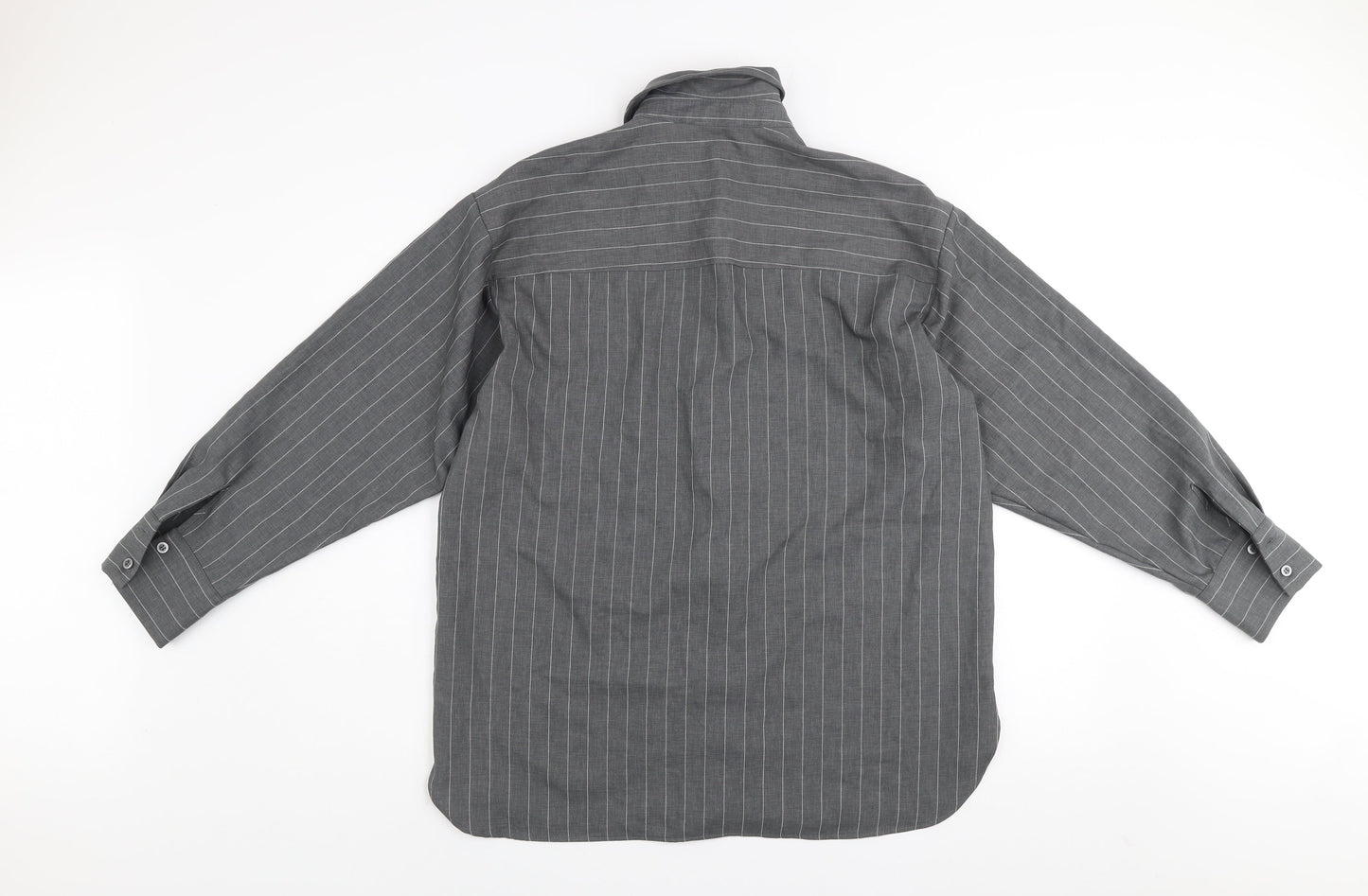 Primark Women's Grey Pinstripe Button-Up Shirt Size S Polyester Blend