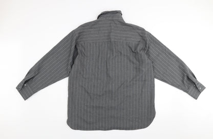 Primark Women's Grey Pinstripe Button-Up Shirt Size S Polyester Blend