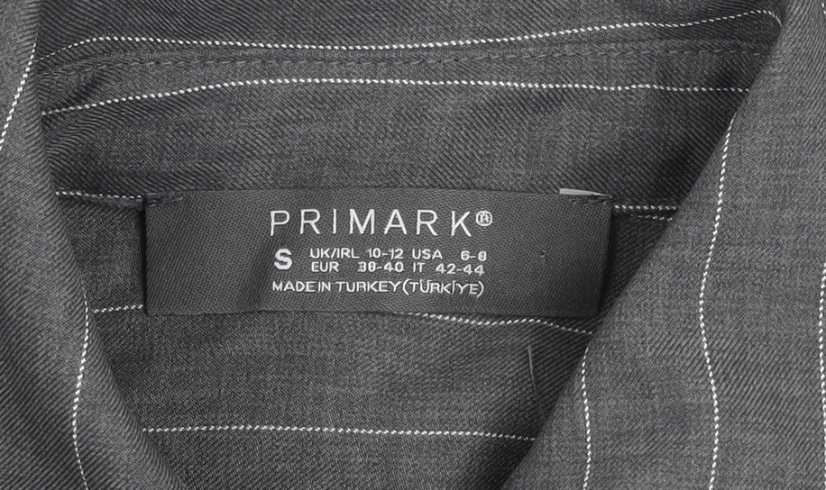 Primark Women's Grey Pinstripe Button-Up Shirt Size S Polyester Blend