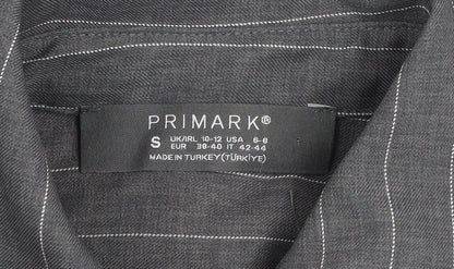 Primark Women's Grey Pinstripe Button-Up Shirt Size S Polyester Blend