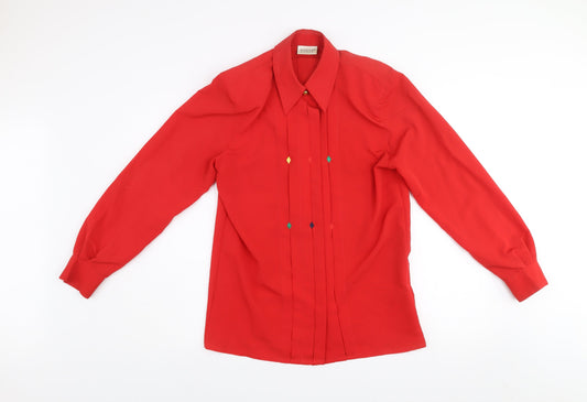 Basler Womens Red Long Sleeve Collared Classic Blouse Size 8