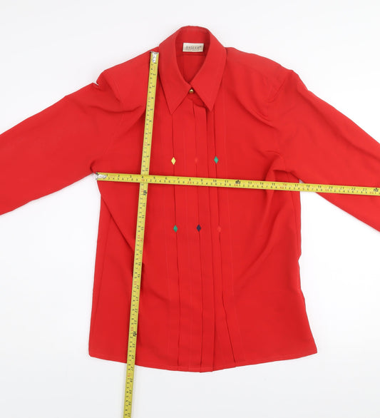 Basler Womens Red Long Sleeve Collared Classic Blouse Size 8