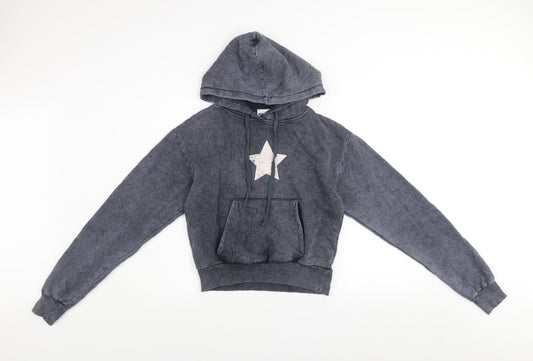 Bershka Women Grey Star Print Hoodie Size S Cotton Blend