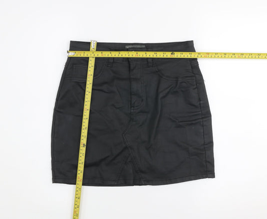 Primark Women Black Size 12 Denim Short Pencil Skirt