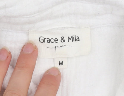 Womens UK Size M Grace & Mila White Basic Button-Up