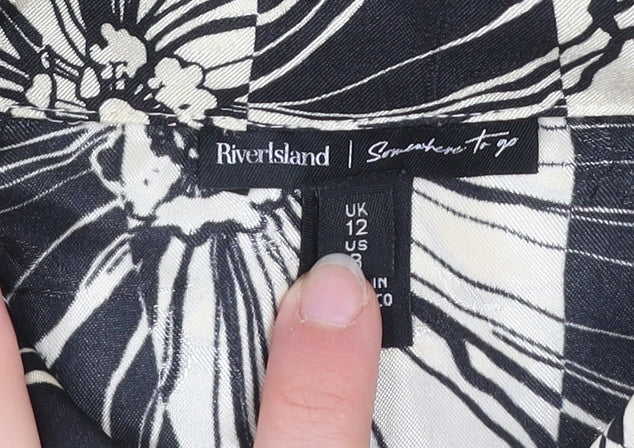Womens UK Size 12 River Island Black Basic Button-Up