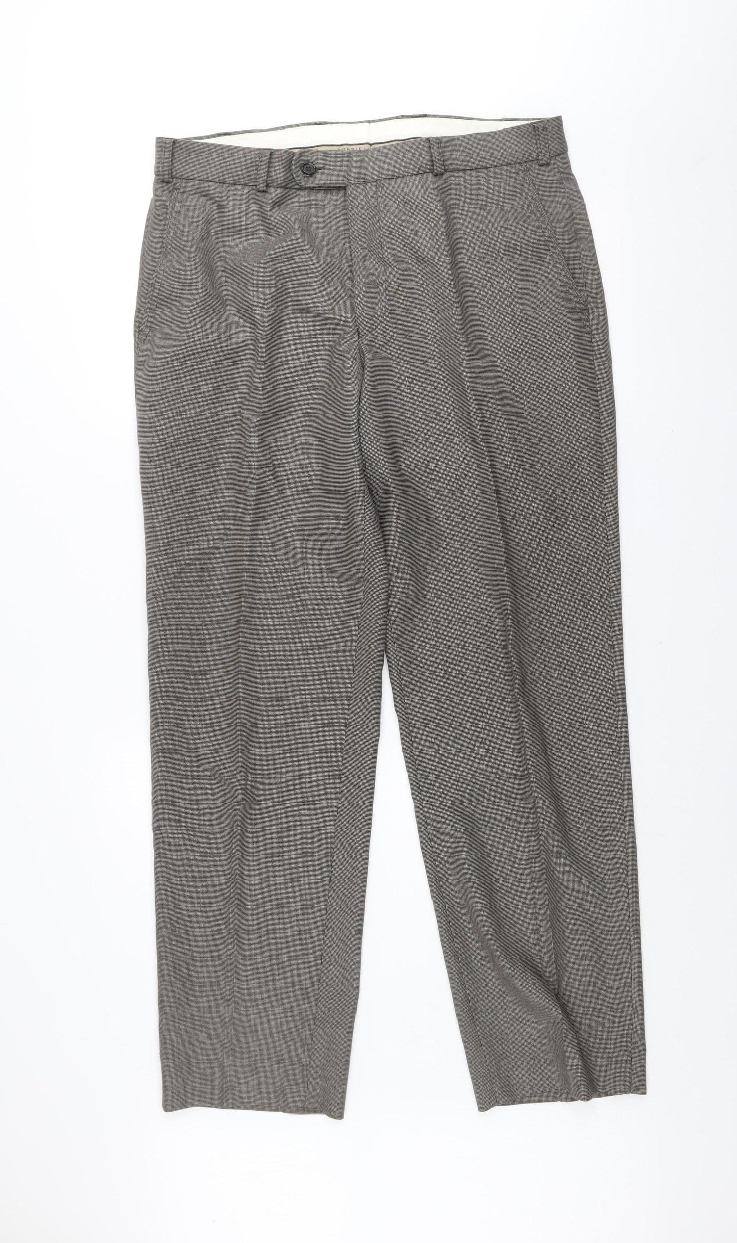 Robbie Men's Grey Check Dress Pants Size 36R Wool Blend Formal Trousers