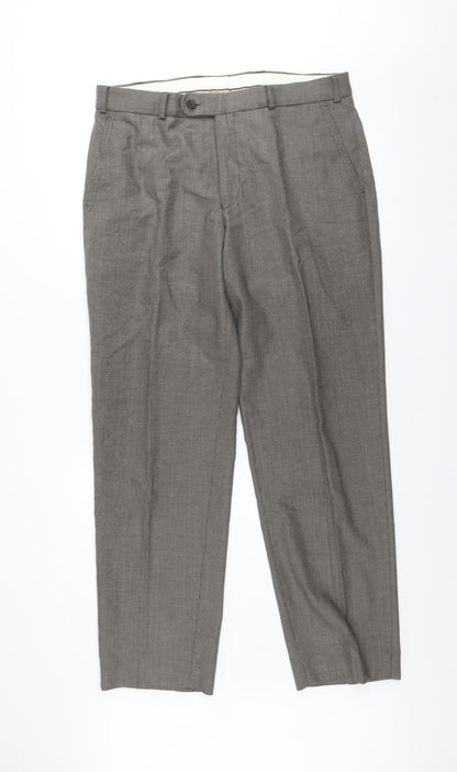 Robbie Men's Grey Check Dress Pants Size 36R Wool Blend Formal Trousers