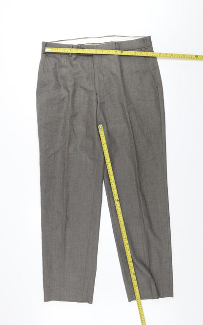 Robbie Men's Grey Check Dress Pants Size 36R Wool Blend Formal Trousers