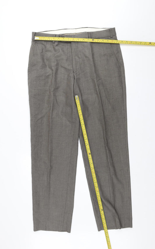 Robbie Men's Grey Check Dress Pants Size 36R Wool Blend Formal Trousers