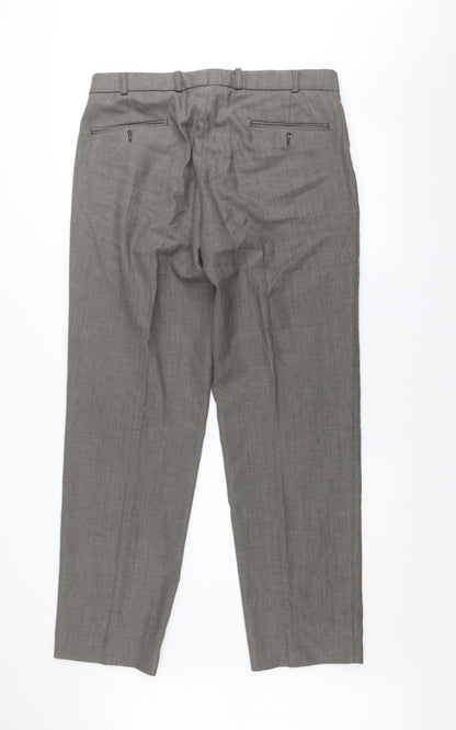 Robbie Men's Grey Check Dress Pants Size 36R Wool Blend Formal Trousers