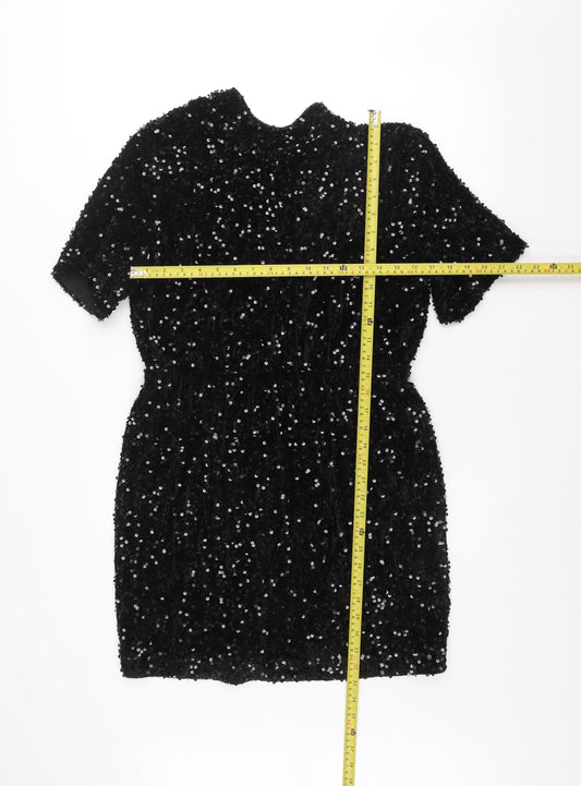 F&F Women’s Black Sequin Velvet Short Bodycon Dress Size 14