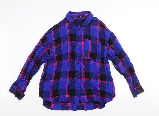 F&F Women's Blue Plaid Long Sleeve Button-Up Shirt UK 12