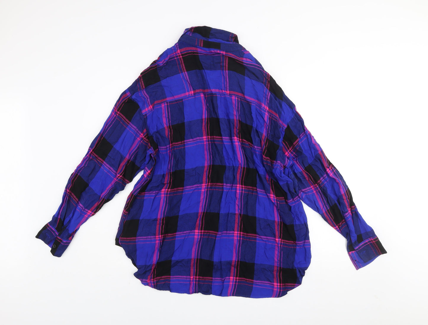 F&F Women's Blue Plaid Long Sleeve Button-Up Shirt UK 12