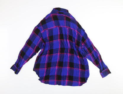 F&F Women's Blue Plaid Long Sleeve Button-Up Shirt UK 12