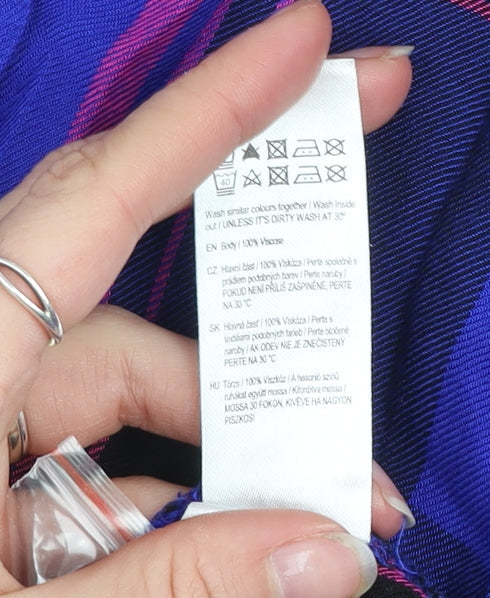 F&F Women's Blue Plaid Long Sleeve Button-Up Shirt UK 12