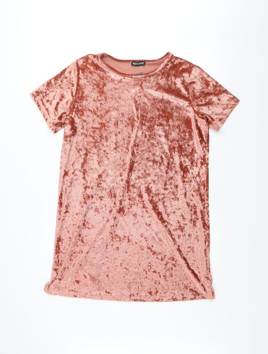 Missy Empire Women Pink Size 12 Velvet T-Shirt Dress
