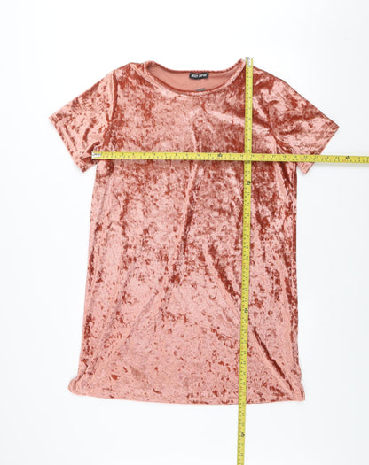 Missy Empire Women Pink Size 12 Velvet T-Shirt Dress