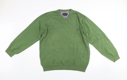 Benetti Green Cotton V-Neck Men’s XL Pullover Jumper