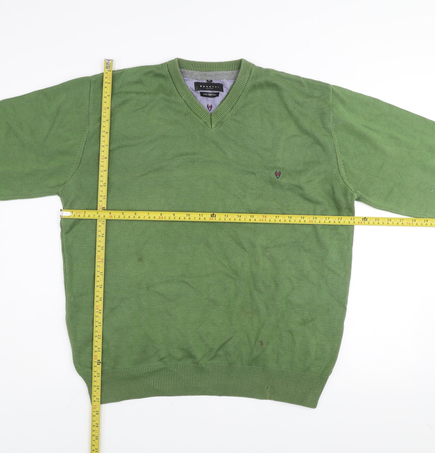 Benetti Green Cotton V-Neck Men’s XL Pullover Jumper