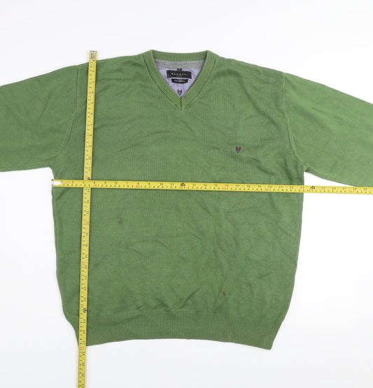 Benetti Green Cotton V-Neck Men’s XL Pullover Jumper