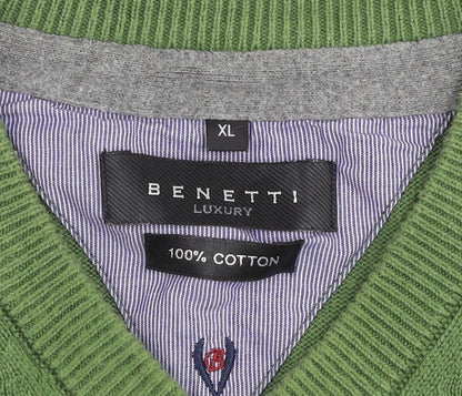 Benetti Green Cotton V-Neck Men’s XL Pullover Jumper