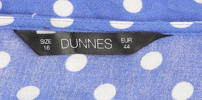 Dunnes Women Blue Polka Dot V-Neck Puff Sleeve Blouse Size 16