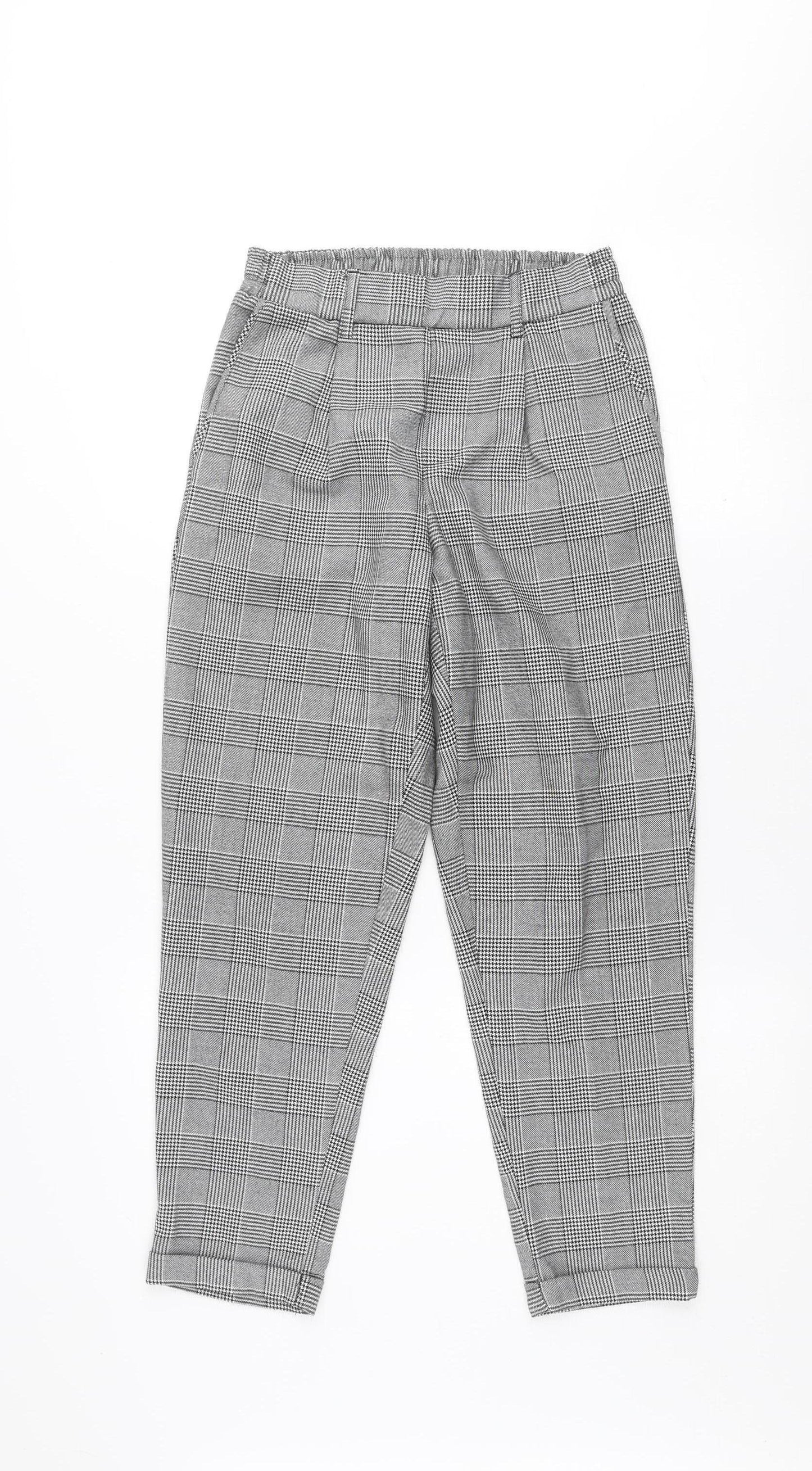 Bershka Women's Grey Check Tapered Trousers Size S