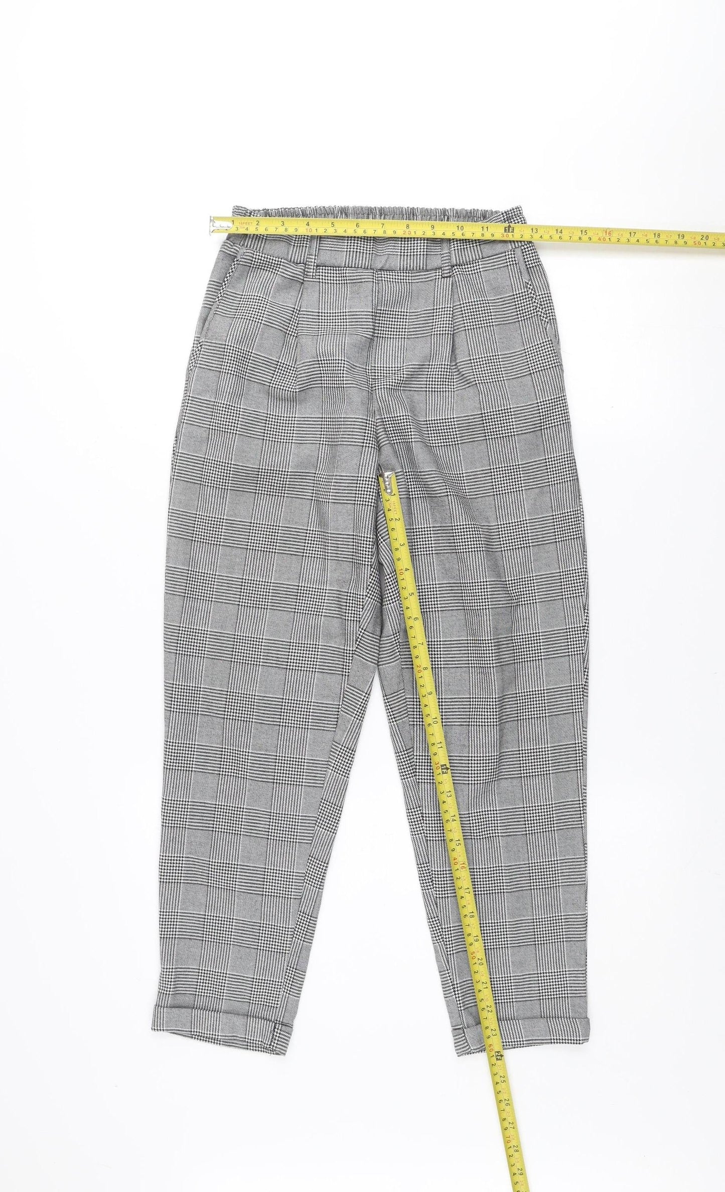 Bershka Women's Grey Check Tapered Trousers Size S