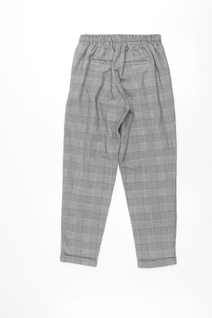 Bershka Women's Grey Check Tapered Trousers Size S