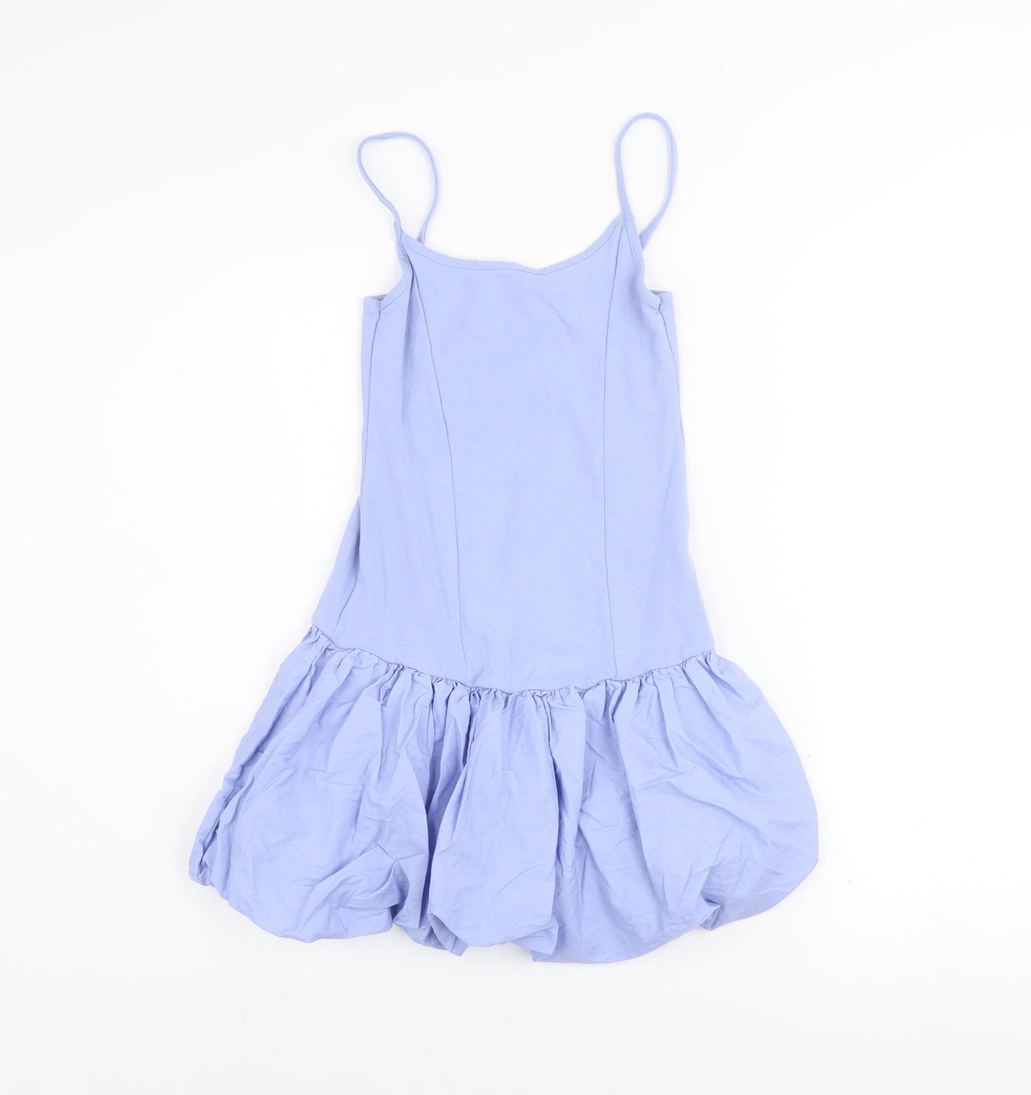 Pull & Bear Women Blue XS Bubble Hem Slip Dress