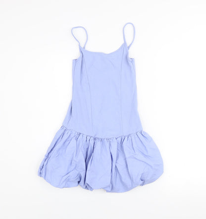 Pull & Bear Women Blue XS Bubble Hem Slip Dress