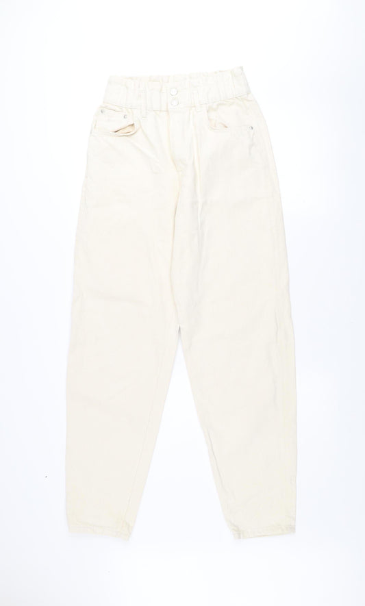 Pull & Bear Women Ivory Mom Jeans Size 8 High Waist Cotton Denim