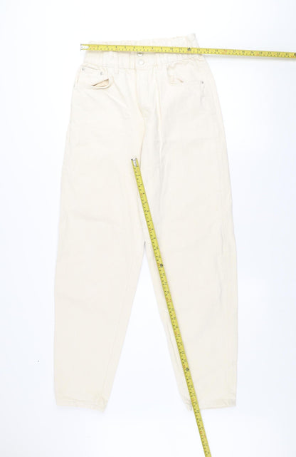 Pull & Bear Women Ivory Mom Jeans Size 8 High Waist Cotton Denim