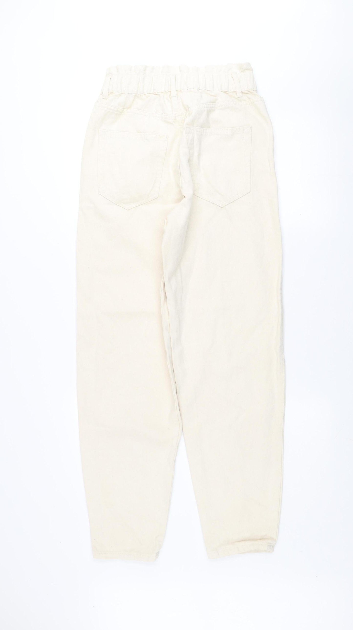 Pull & Bear Women Ivory Mom Jeans Size 8 High Waist Cotton Denim
