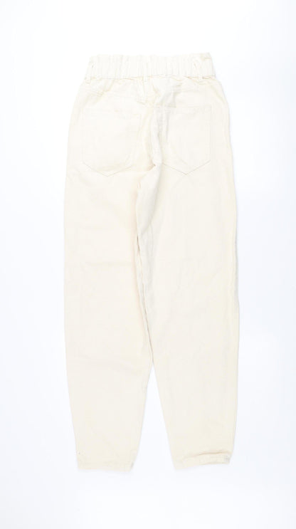 Pull & Bear Women Ivory Mom Jeans Size 8 High Waist Cotton Denim