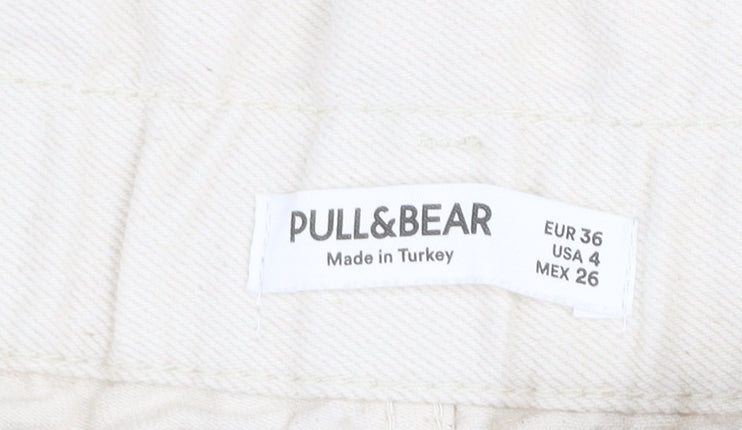 Pull & Bear Women Ivory Mom Jeans Size 8 High Waist Cotton Denim