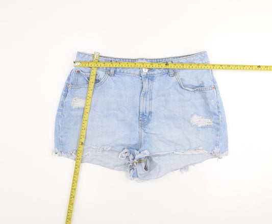 Primark Women Blue Size 18 High Rise Distressed Denim Shorts