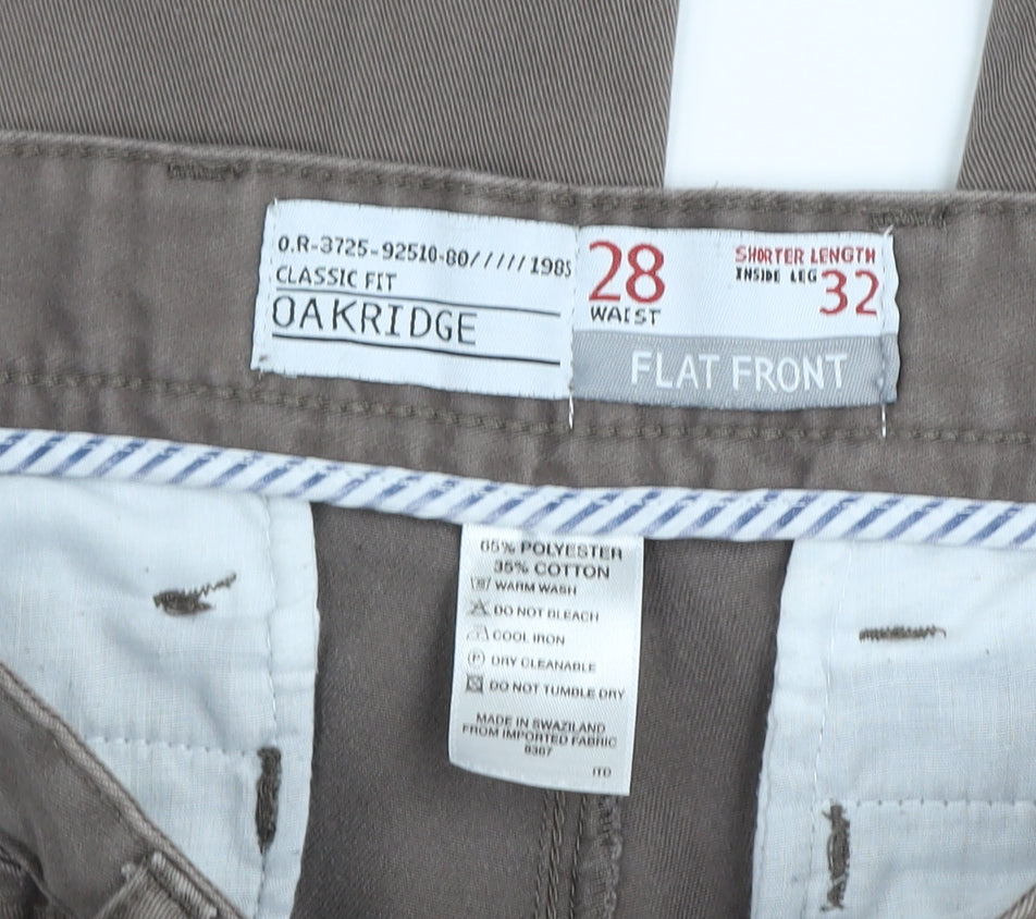 Oakridge Men’s Brown Classic Fit Flat Front Chino Trousers Size 28