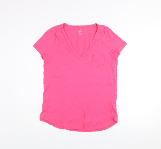 GAP Women Pink V-Neck Cotton Short Sleeve Basic T-Shirt Size M