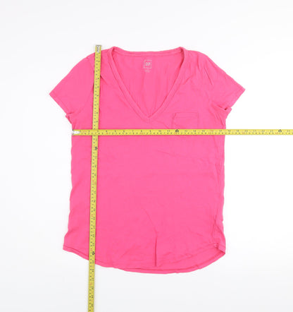 GAP Women Pink V-Neck Cotton Short Sleeve Basic T-Shirt Size M