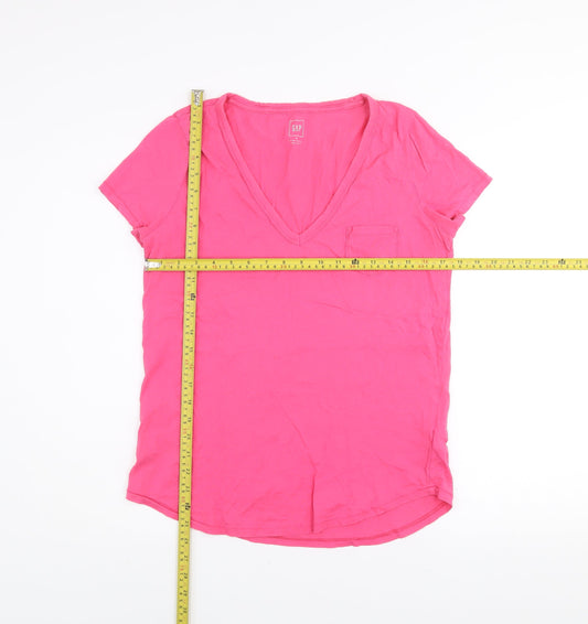 GAP Women Pink V-Neck Cotton Short Sleeve Basic T-Shirt Size M