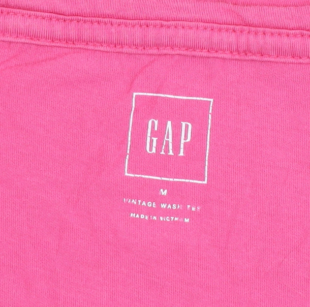 GAP Women Pink V-Neck Cotton Short Sleeve Basic T-Shirt Size M