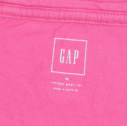 GAP Women Pink V-Neck Cotton Short Sleeve Basic T-Shirt Size M