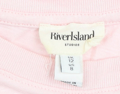 Womens UK Size 12 River Island Pink Basic T-Shirt